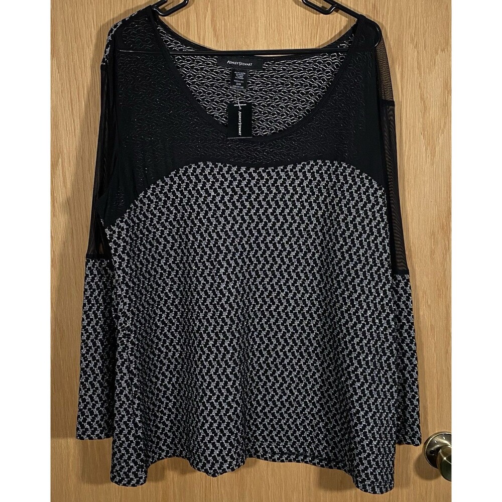 Ashley Stewart Women's Plus Sz 3X 22/24 Black Sparkly Top Sheer Holiday Party